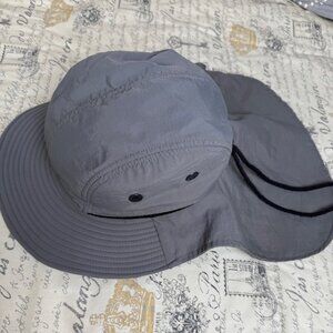 Gray Unisex Sun Hat with Wide Brim, Protective Neck Flap, and Adjustable Fit